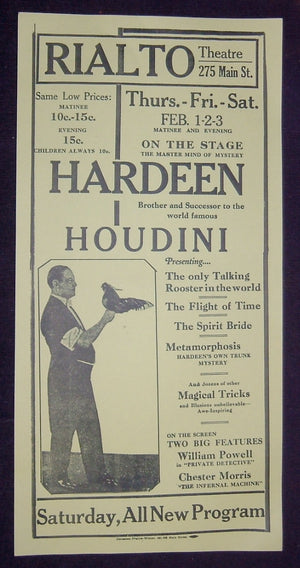 Hardeen - The Master Mind of Mystery - Rialto Theatre Poster (Facsimile)
