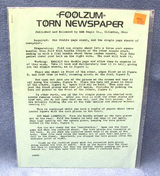 Foolzum Torn Newspaper - Instruction sheets